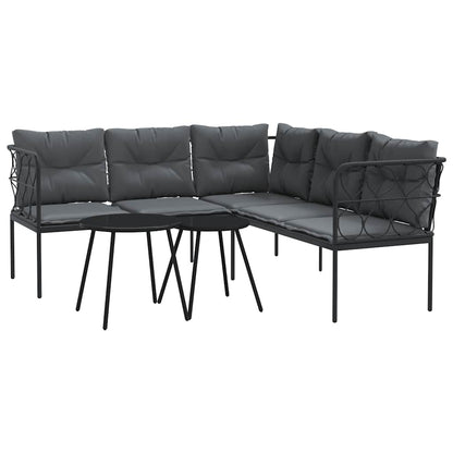 Set Divano da Giardino con Cuscini Nero Acciaio e Textilene | homemem39