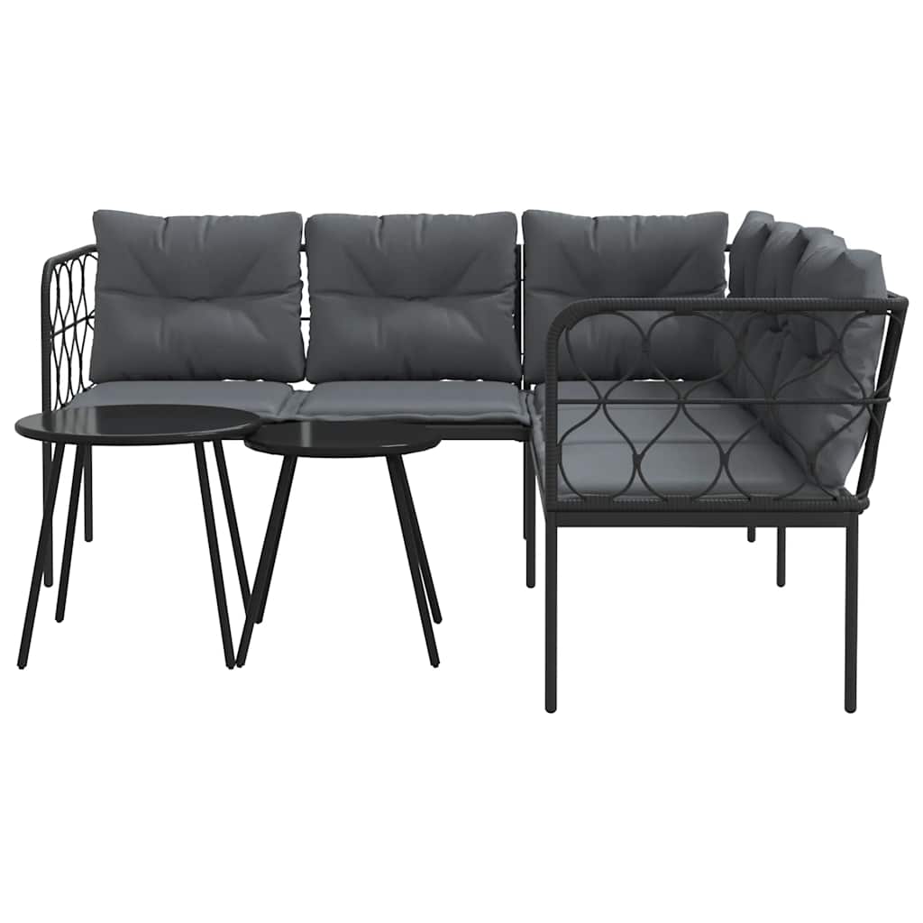 Set Divano da Giardino con Cuscini Nero Acciaio e Textilene | homemem39