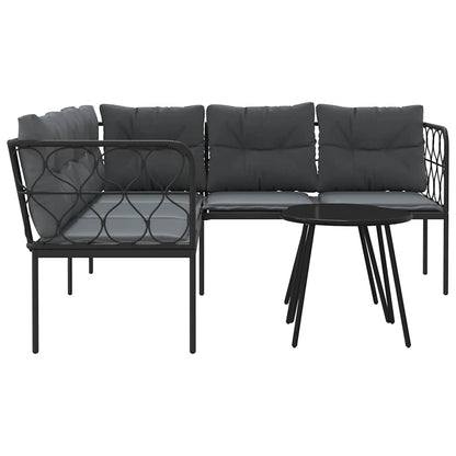 Set Divano da Giardino con Cuscini Nero Acciaio e Textilene | homemem39