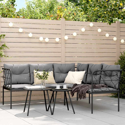 Set Divano da Giardino con Cuscini Nero Acciaio e Textilene | homemem39