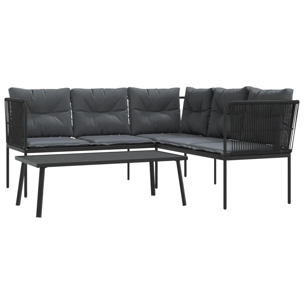 Set Divano da Giardino con Cuscini Nero Acciaio e Textilene | homemem39