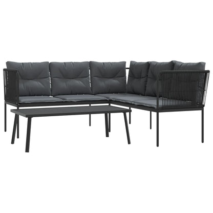 Set Divano da Giardino con Cuscini Nero Acciaio e Textilene | homemem39