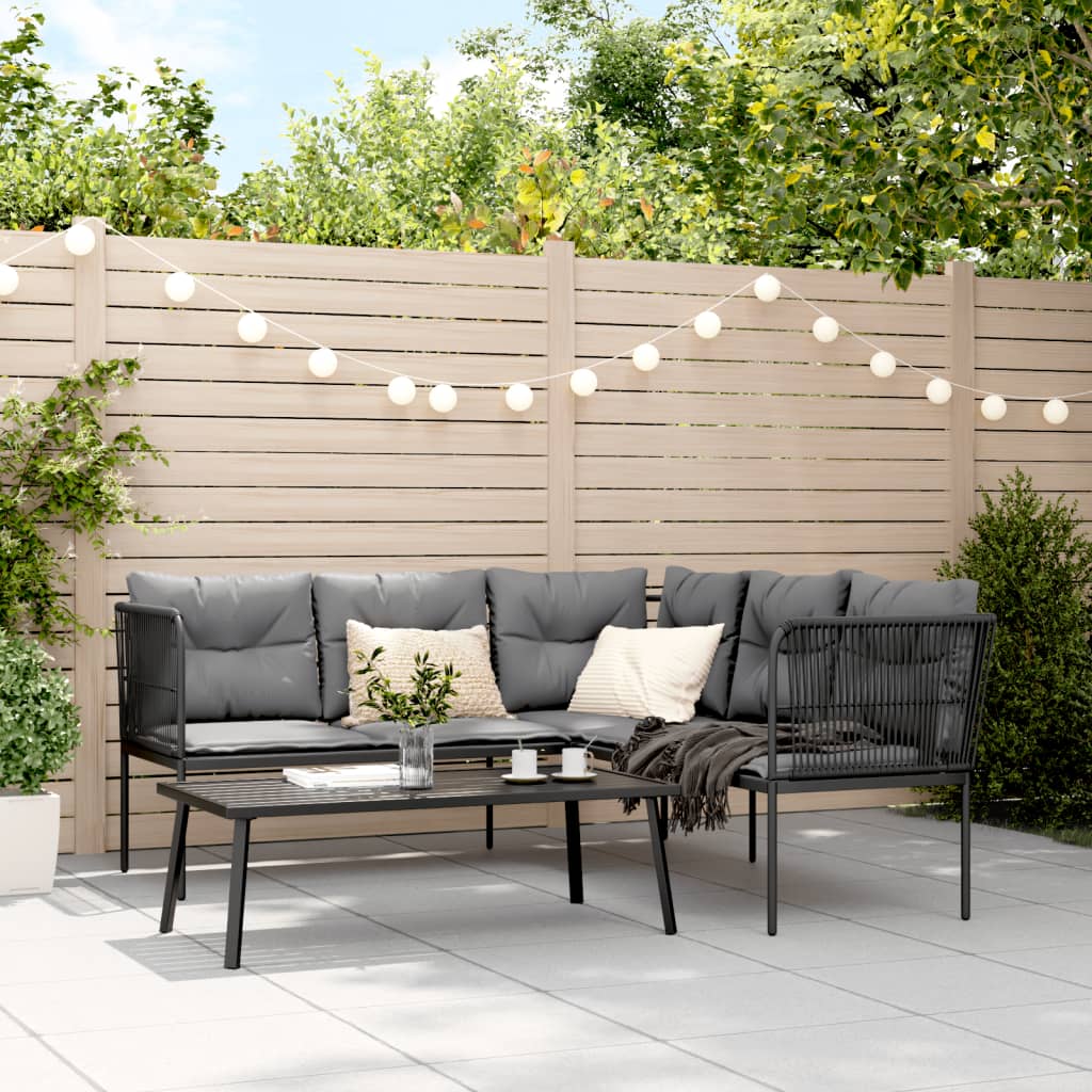 Set Divano da Giardino con Cuscini Nero Acciaio e Textilene | homemem39