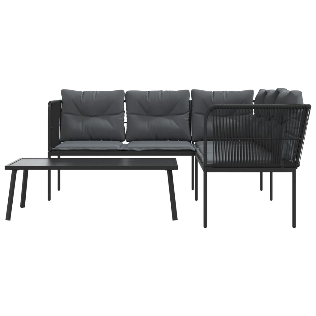 Set Divano da Giardino con Cuscini Nero Acciaio e Textilene | homemem39