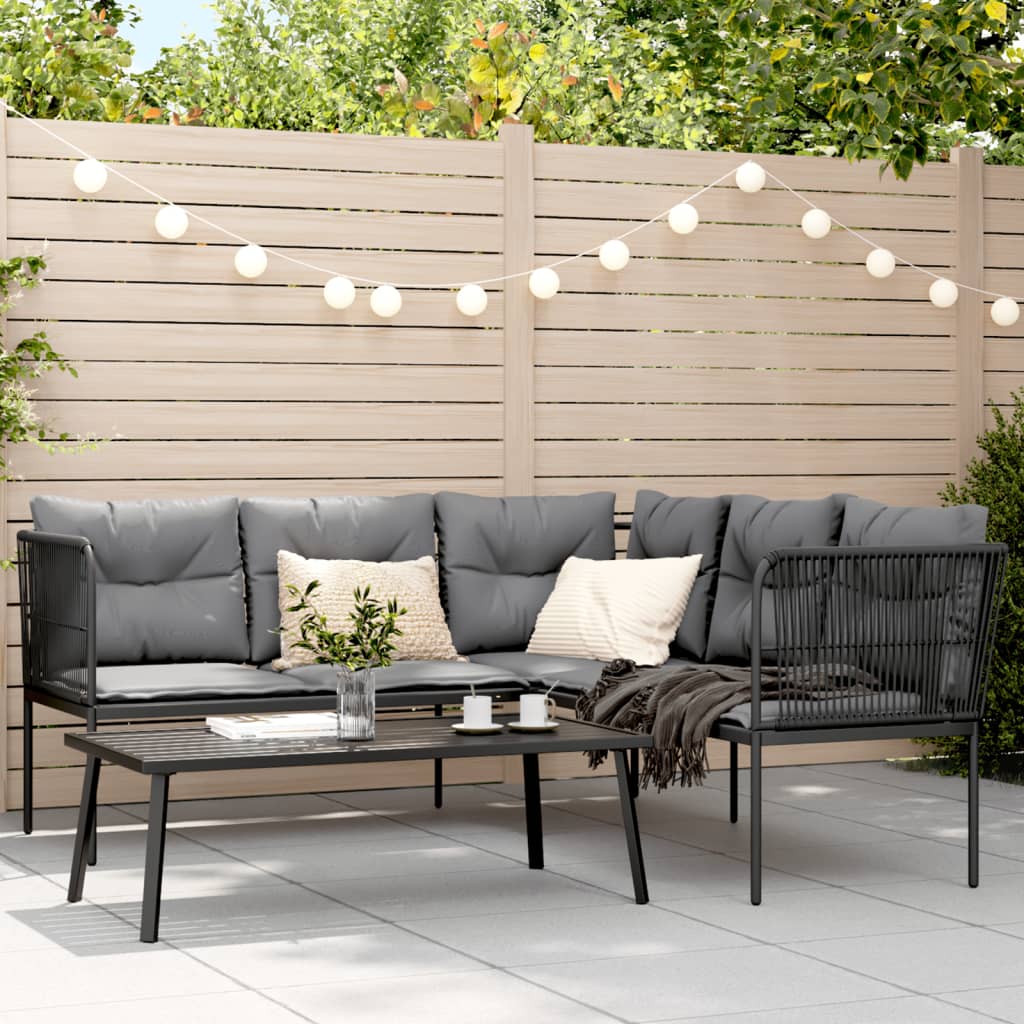 Set Divano da Giardino con Cuscini Nero Acciaio e Textilene | homemem39