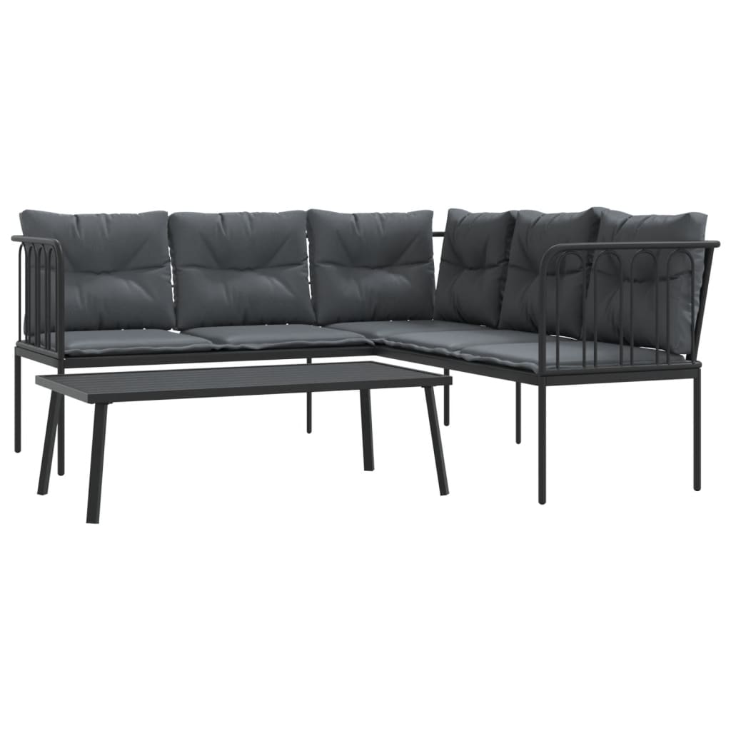 Set Divano da Giardino con Cuscini Nero Acciaio e Textilene | homemem39