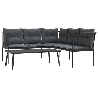 Set Divano da Giardino con Cuscini Nero Acciaio e Textilene | homemem39
