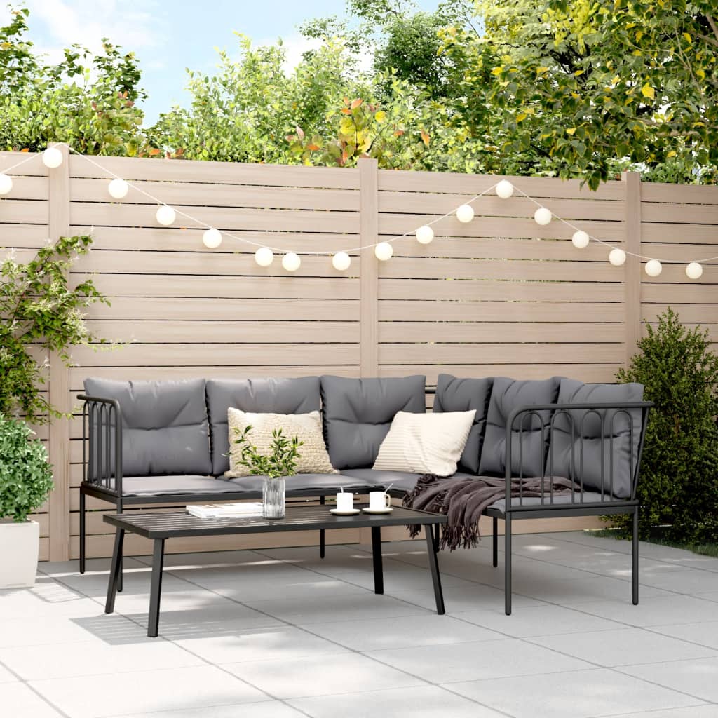 Set Divano da Giardino con Cuscini Nero Acciaio e Textilene | homemem39