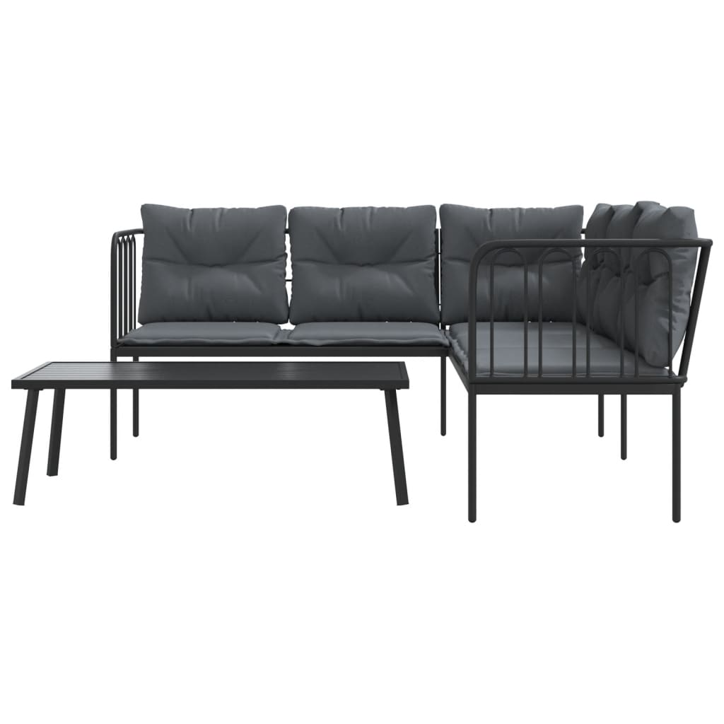 Set Divano da Giardino con Cuscini Nero Acciaio e Textilene | homemem39