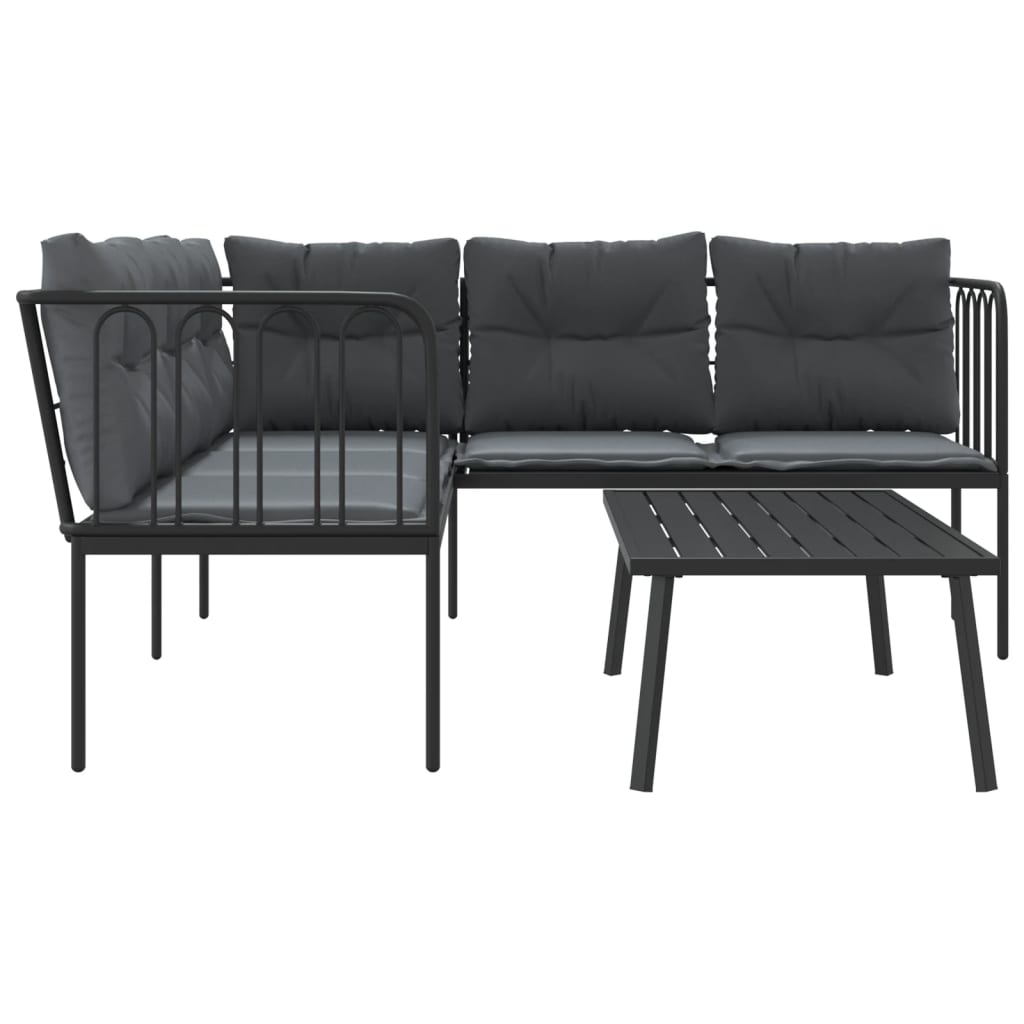 Set Divano da Giardino con Cuscini Nero Acciaio e Textilene | homemem39