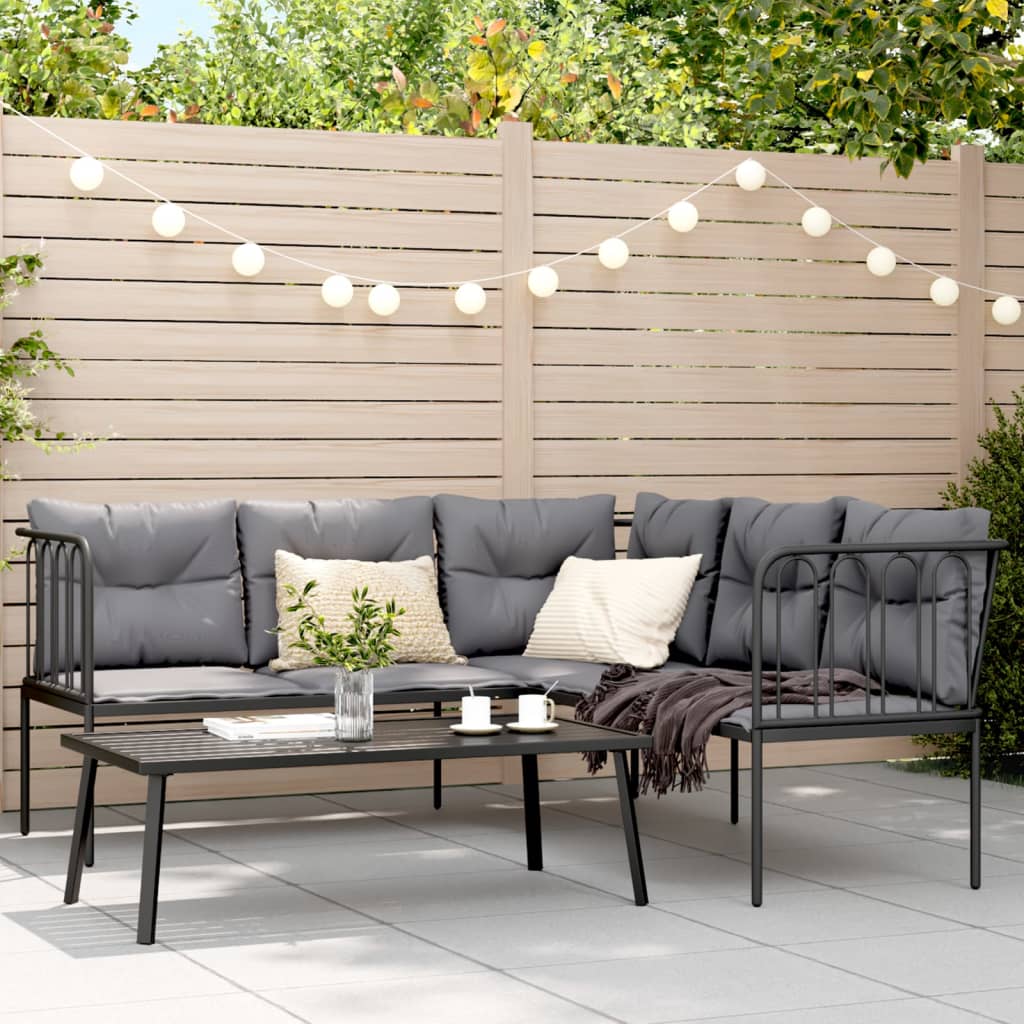 Set Divano da Giardino con Cuscini Nero Acciaio e Textilene | homemem39