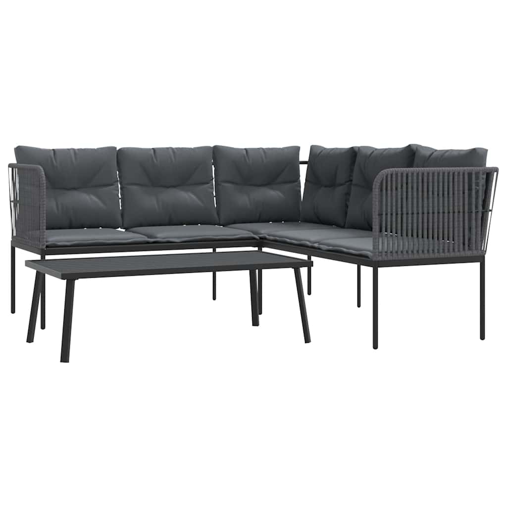 Set Divano da Giardino con Cuscini Nero Acciaio e Textilene | homemem39