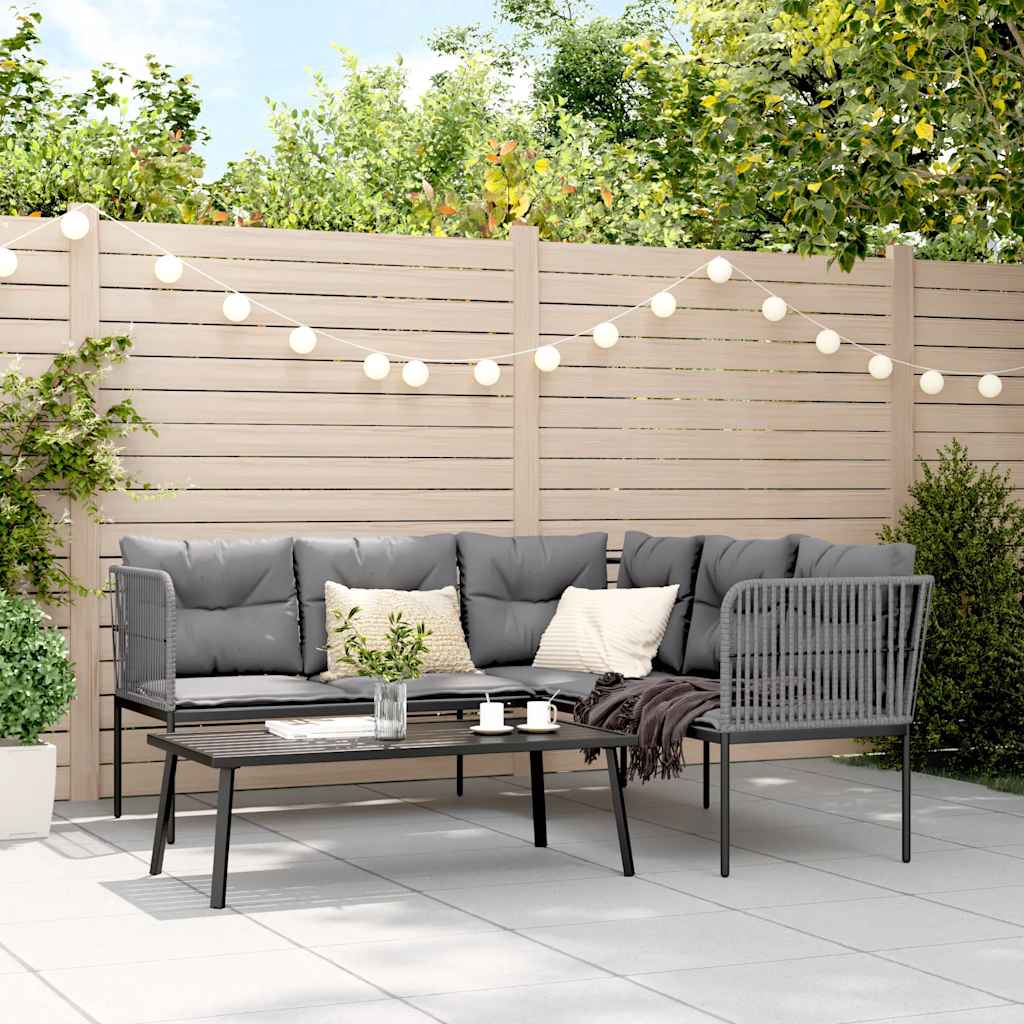Set Divano da Giardino con Cuscini Nero Acciaio e Textilene | homemem39