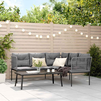 Set Divano da Giardino con Cuscini Nero Acciaio e Textilene | homemem39