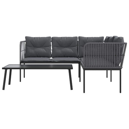 Set Divano da Giardino con Cuscini Nero Acciaio e Textilene | homemem39