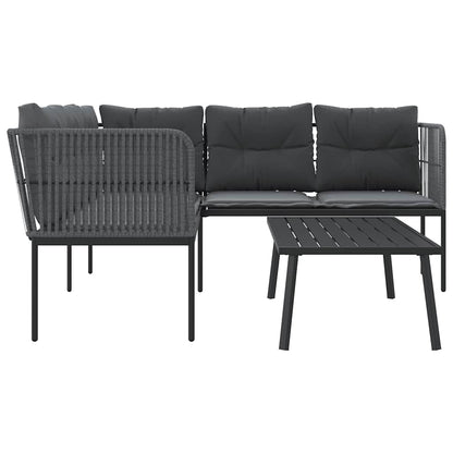 Set Divano da Giardino con Cuscini Nero Acciaio e Textilene | homemem39