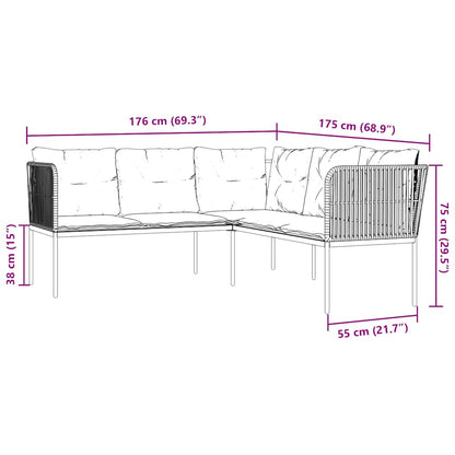 Set Divano da Giardino con Cuscini Nero Acciaio e Textilene | homemem39