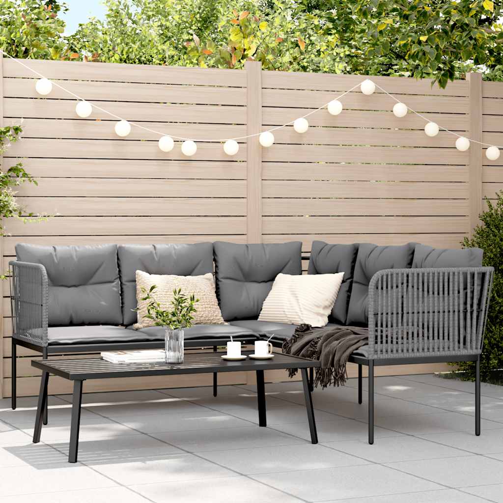 Set Divano da Giardino con Cuscini Nero Acciaio e Textilene | homemem39
