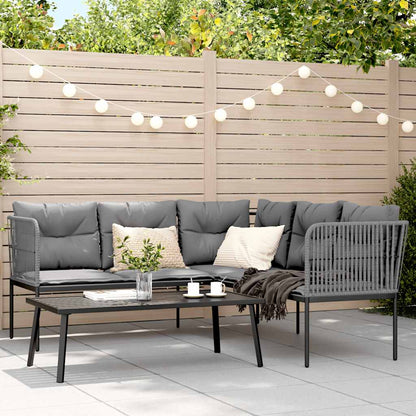 Set Divano da Giardino con Cuscini Nero Acciaio e Textilene | homemem39