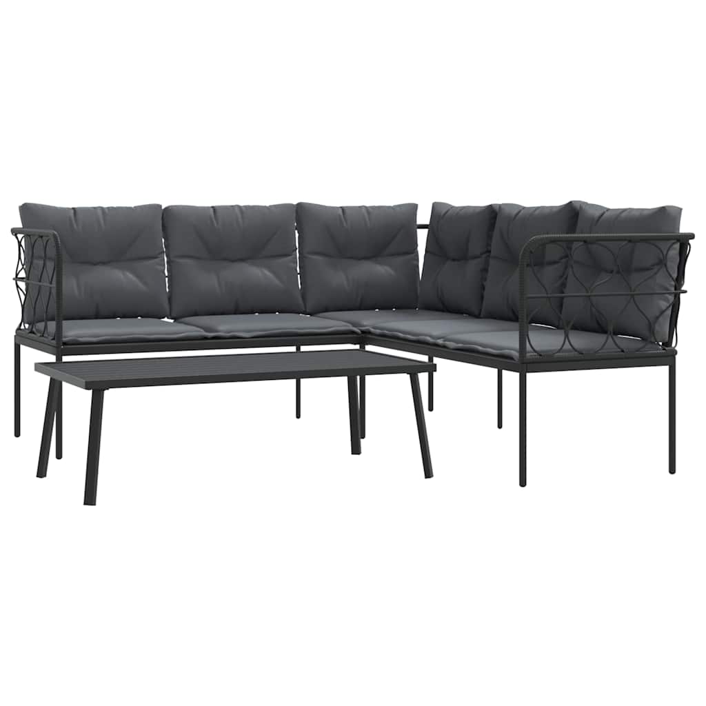Set Divano da Giardino con Cuscini Nero Acciaio e Textilene | homemem39