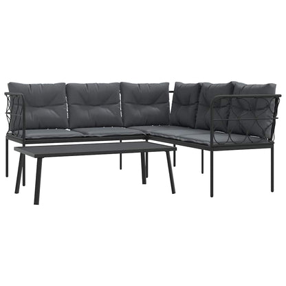 Set Divano da Giardino con Cuscini Nero Acciaio e Textilene | homemem39