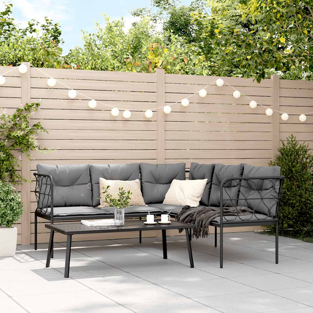 Set Divano da Giardino con Cuscini Nero Acciaio e Textilene | homemem39