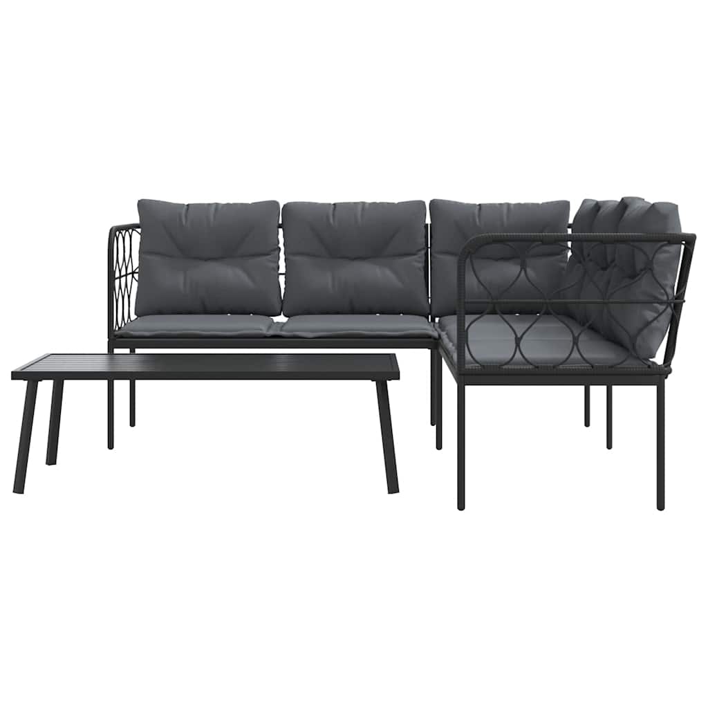 Set Divano da Giardino con Cuscini Nero Acciaio e Textilene | homemem39