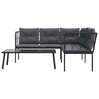 Set Divano da Giardino con Cuscini Nero Acciaio e Textilene | homemem39