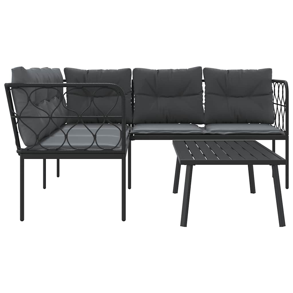 Set Divano da Giardino con Cuscini Nero Acciaio e Textilene | homemem39