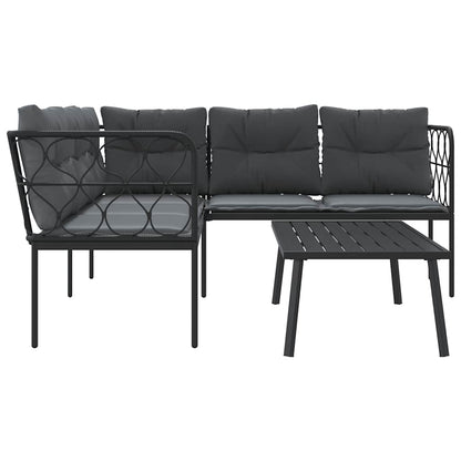 Set Divano da Giardino con Cuscini Nero Acciaio e Textilene | homemem39