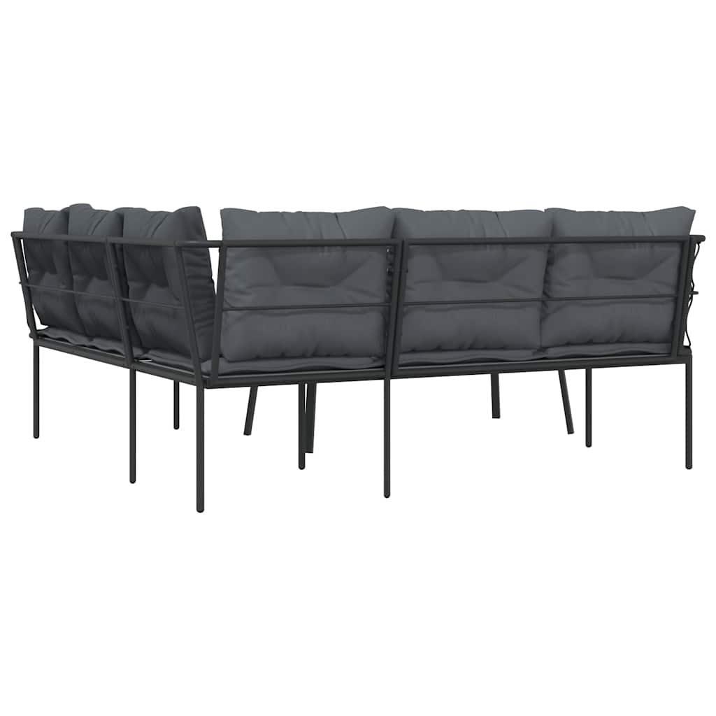 Set Divano da Giardino con Cuscini Nero Acciaio e Textilene | homemem39