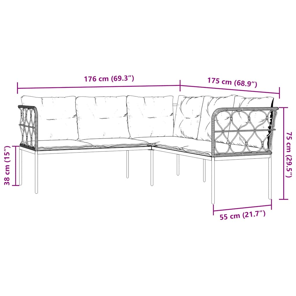 Set Divano da Giardino con Cuscini Nero Acciaio e Textilene | homemem39