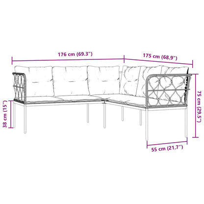 Set Divano da Giardino con Cuscini Nero Acciaio e Textilene | homemem39