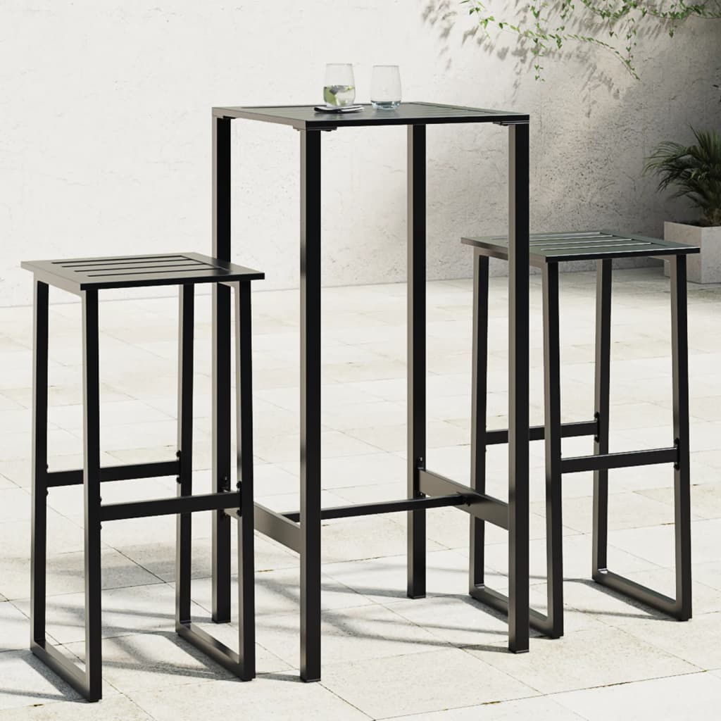 Set Bar da Giardino 3pz Nero in Acciaio Verniciato a Polvere | homemem39