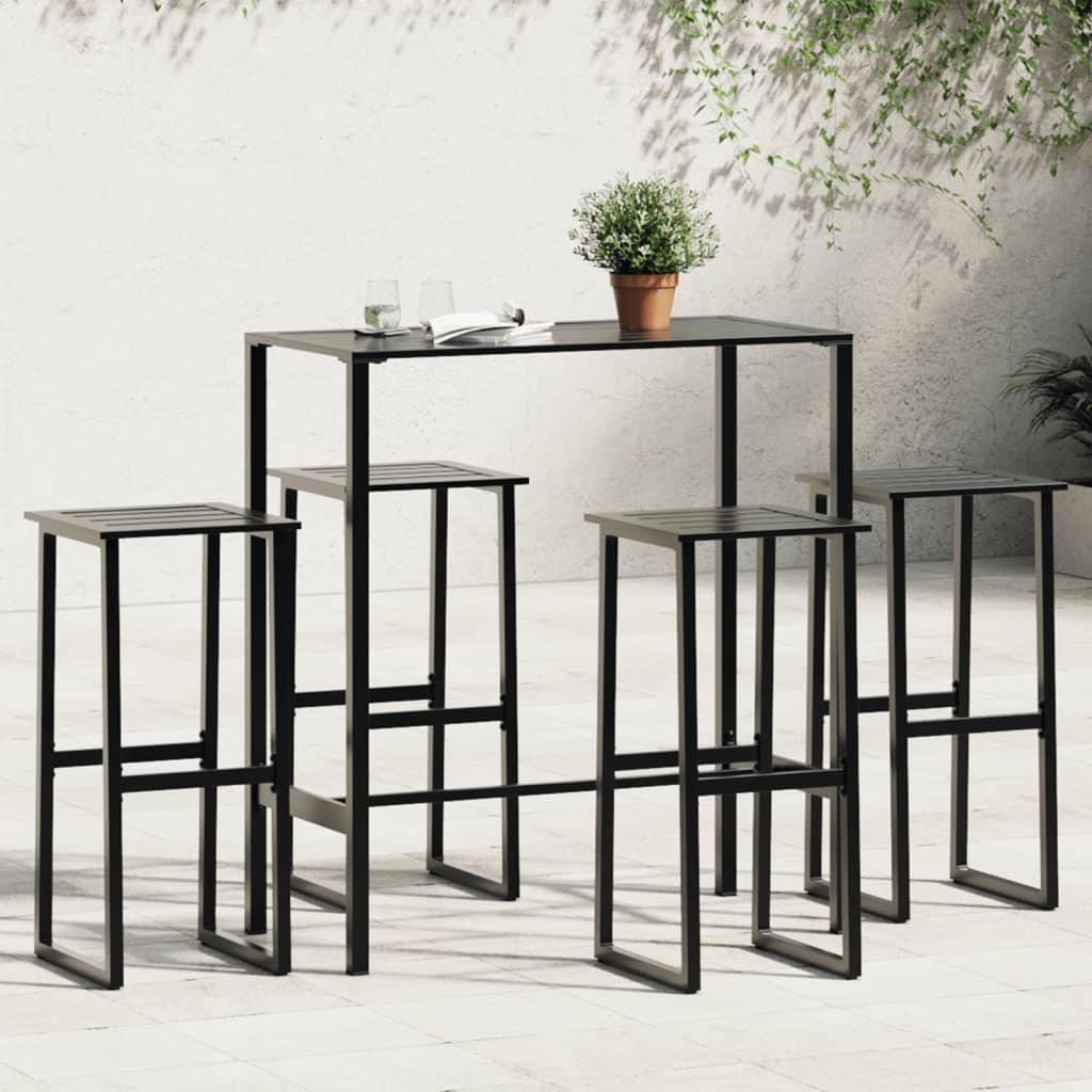 Set Bar da Giardino 5pz Nero in Acciaio Verniciato a Polvere | homemem39