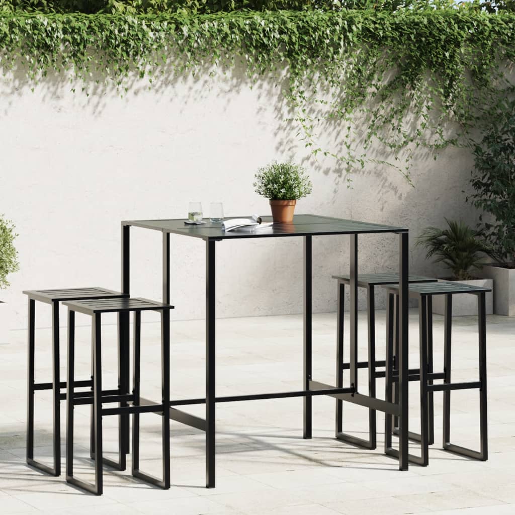 Set Bar da Giardino 5pz Nero in Acciaio Verniciato a Polvere | homemem39