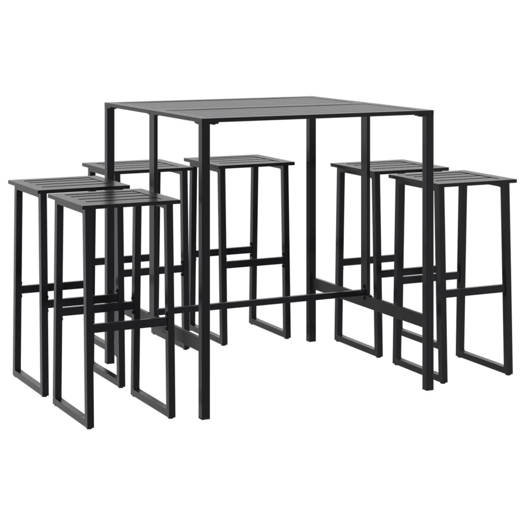 Set Bar da Giardino 7pz Nero in Acciaio Verniciato a Polvere | homemem39