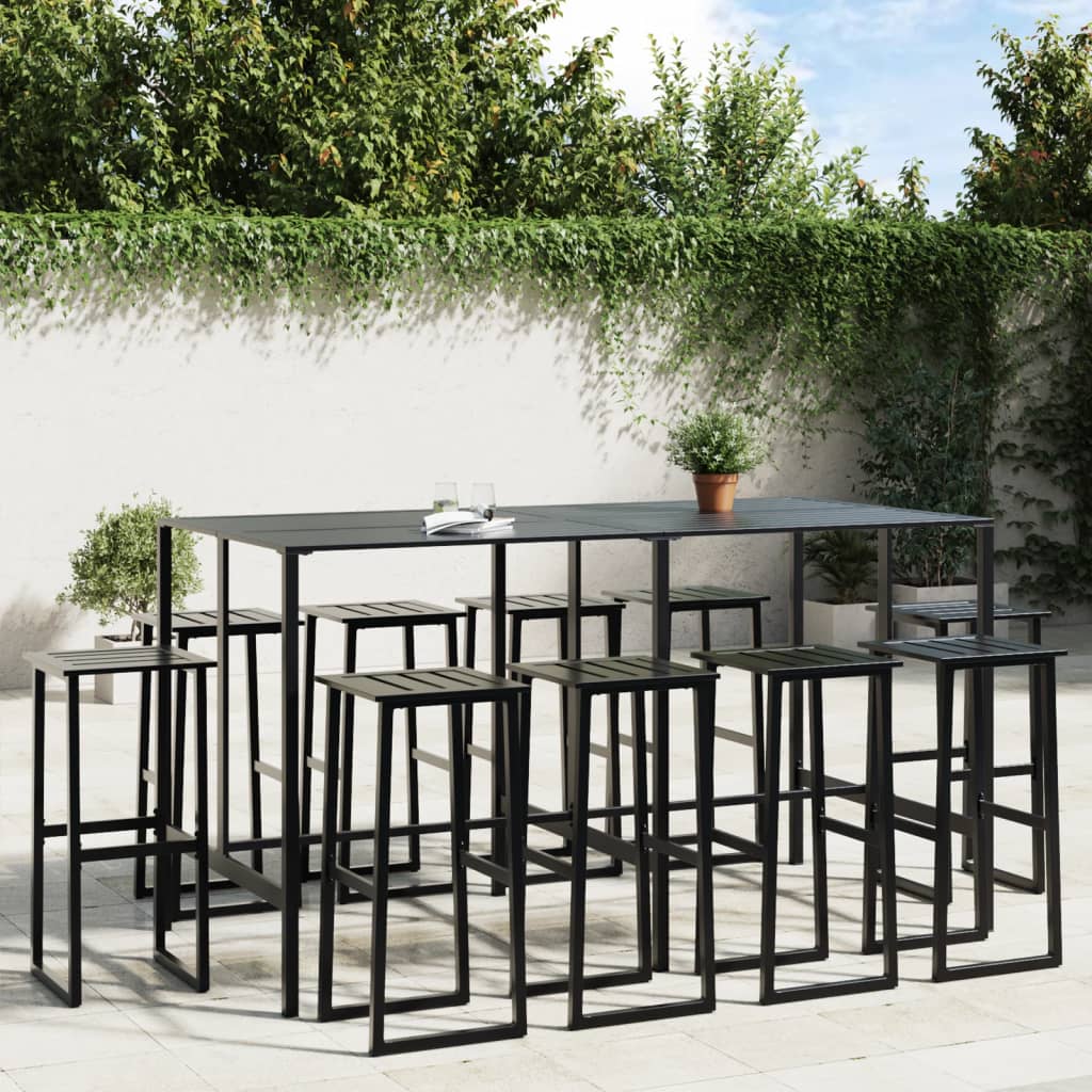 Set Bar da Giardino 11pz Nero in Acciaio Verniciato a Polvere | homemem39