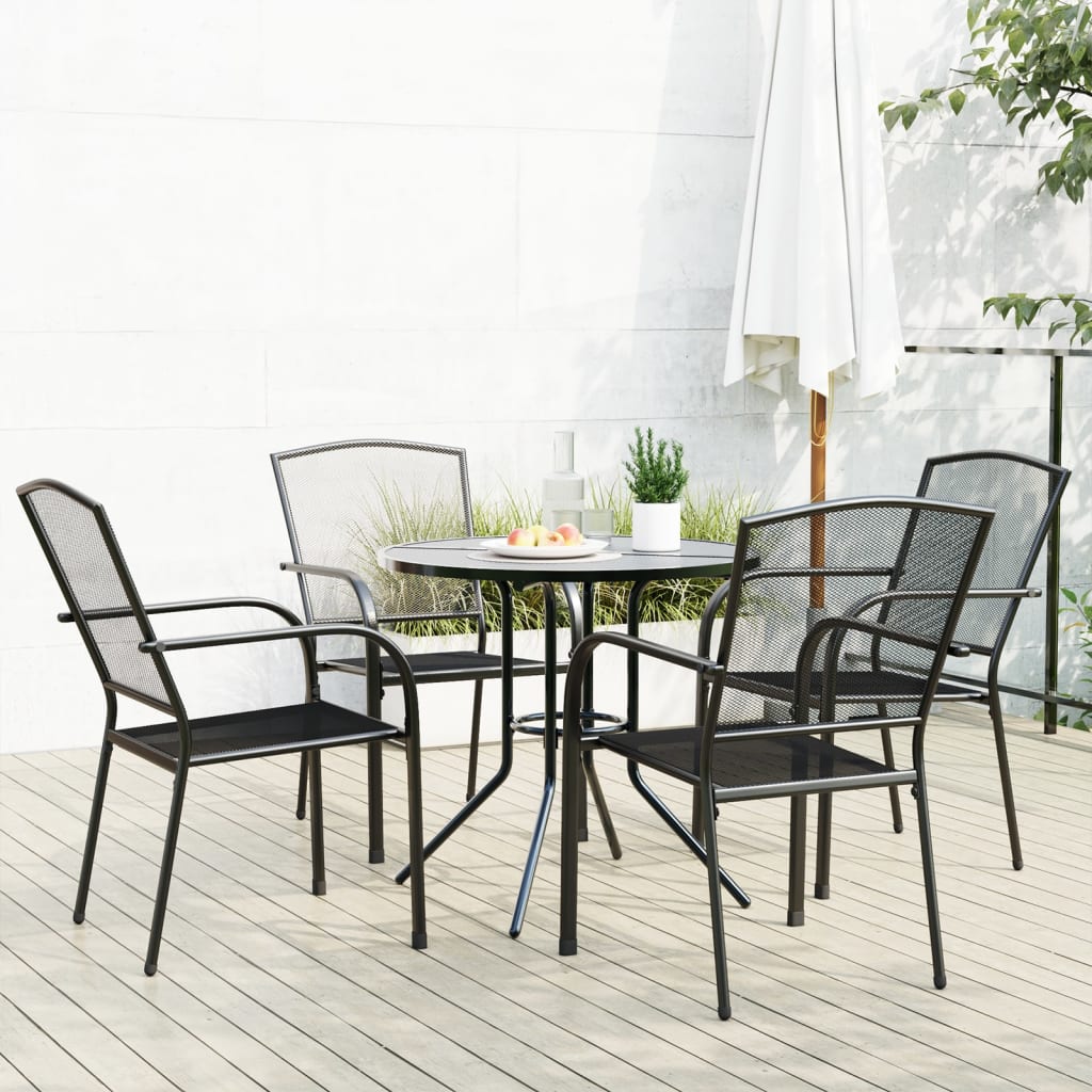 Set Sedie Giardino Impilabili 5pz Antracite Acciaio Verniciato | homemem39