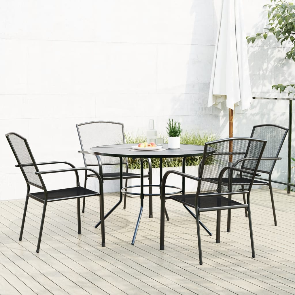 Set Sedie Giardino Impilabili 5pz Antracite Acciaio Verniciato | homemem39