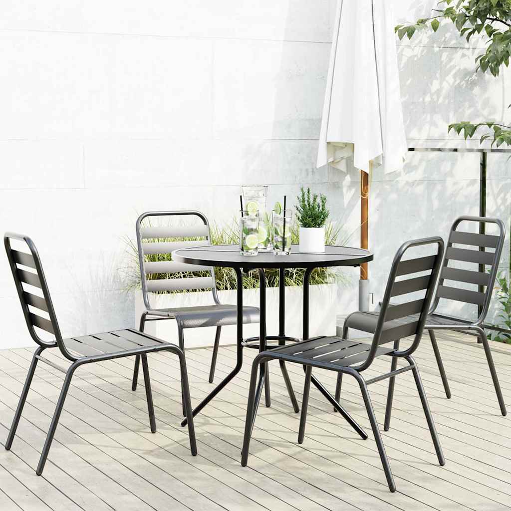 Set Sedie Giardino Impilabili 5pz Antracite Acciaio Verniciato | homemem39