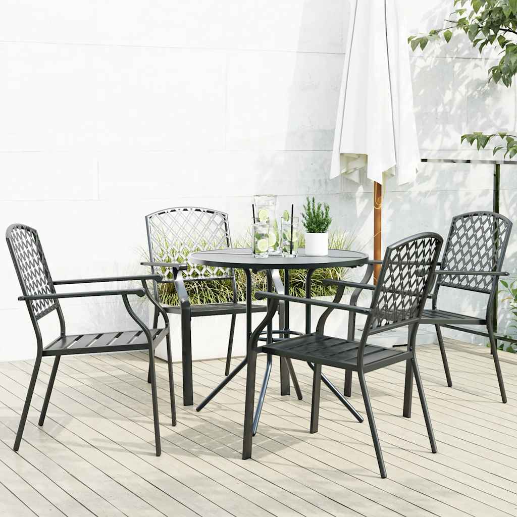 Set Sedie Giardino Impilabili 5pz Antracite Acciaio Verniciato | homemem39