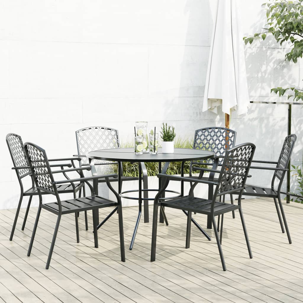 Set Sedie Giardino Impilabili 7pz Antracite Acciaio Verniciato | homemem39