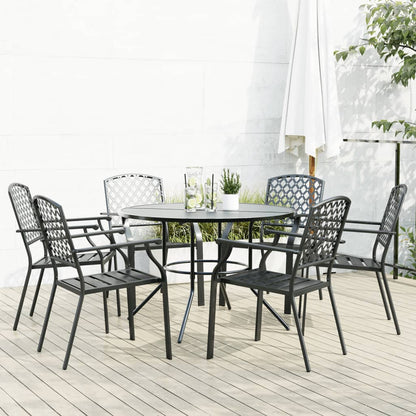 Set Sedie Giardino Impilabili 7pz Antracite Acciaio Verniciato | homemem39