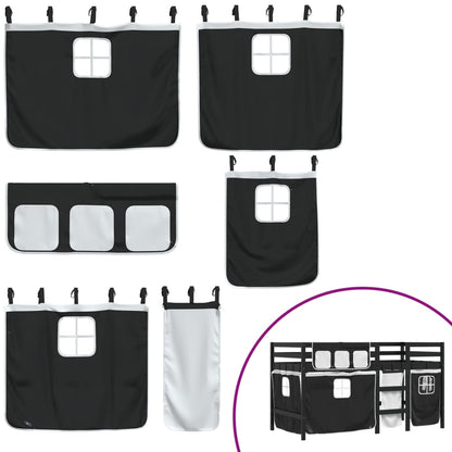 Letto a Soppalco con Tende Bambini Bianco e Nero 80x200 cm Pino - homemem39