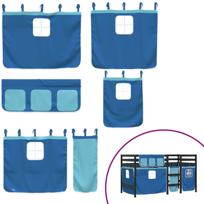 Letto a Soppalco con Tende Bambini Blu 80x200 cm Massello Pino - homemem39