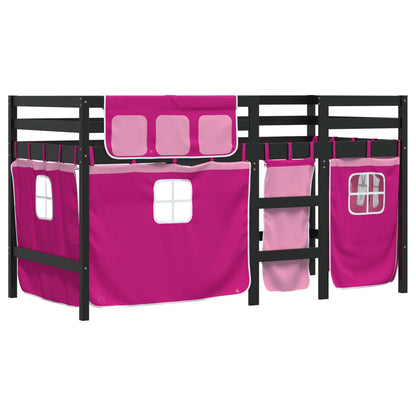 Letto a Soppalco con Tende Bambini Rosa 80x200 cm Massello Pino - homemem39