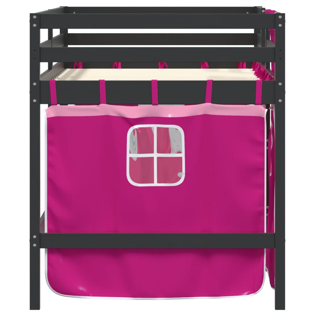 Letto a Soppalco con Tende Bambini Rosa 80x200 cm Massello Pino - homemem39