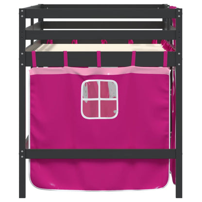 Letto a Soppalco con Tende Bambini Rosa 80x200 cm Massello Pino - homemem39