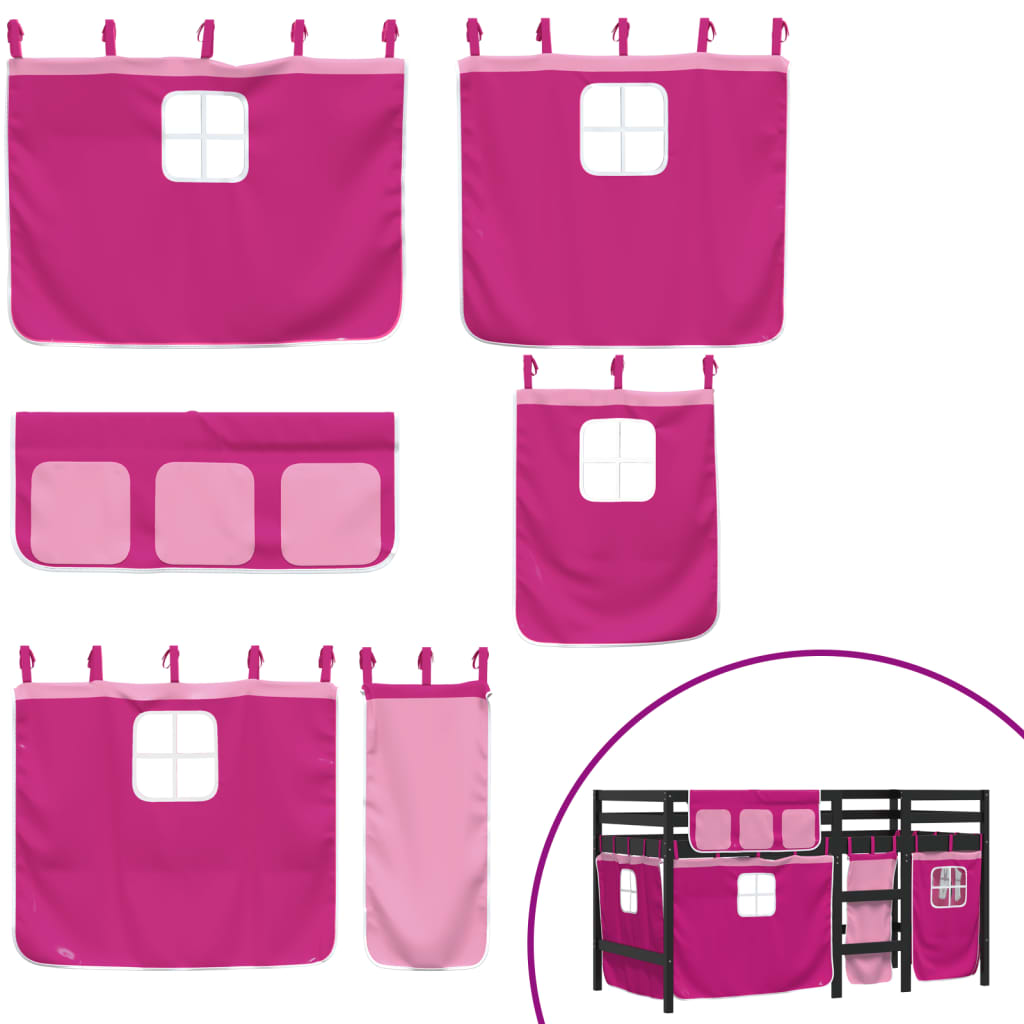 Letto a Soppalco con Tende Bambini Rosa 80x200 cm Massello Pino - homemem39